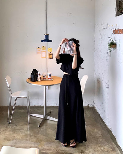 Short Sleeve T-Shirt + Lace-Up Skirt Set