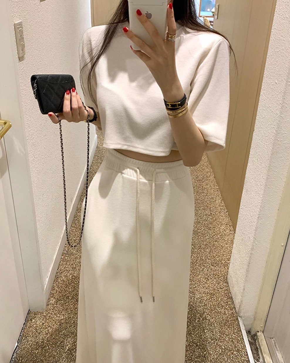 Short Sleeve T-Shirt + Lace-Up Skirt Set