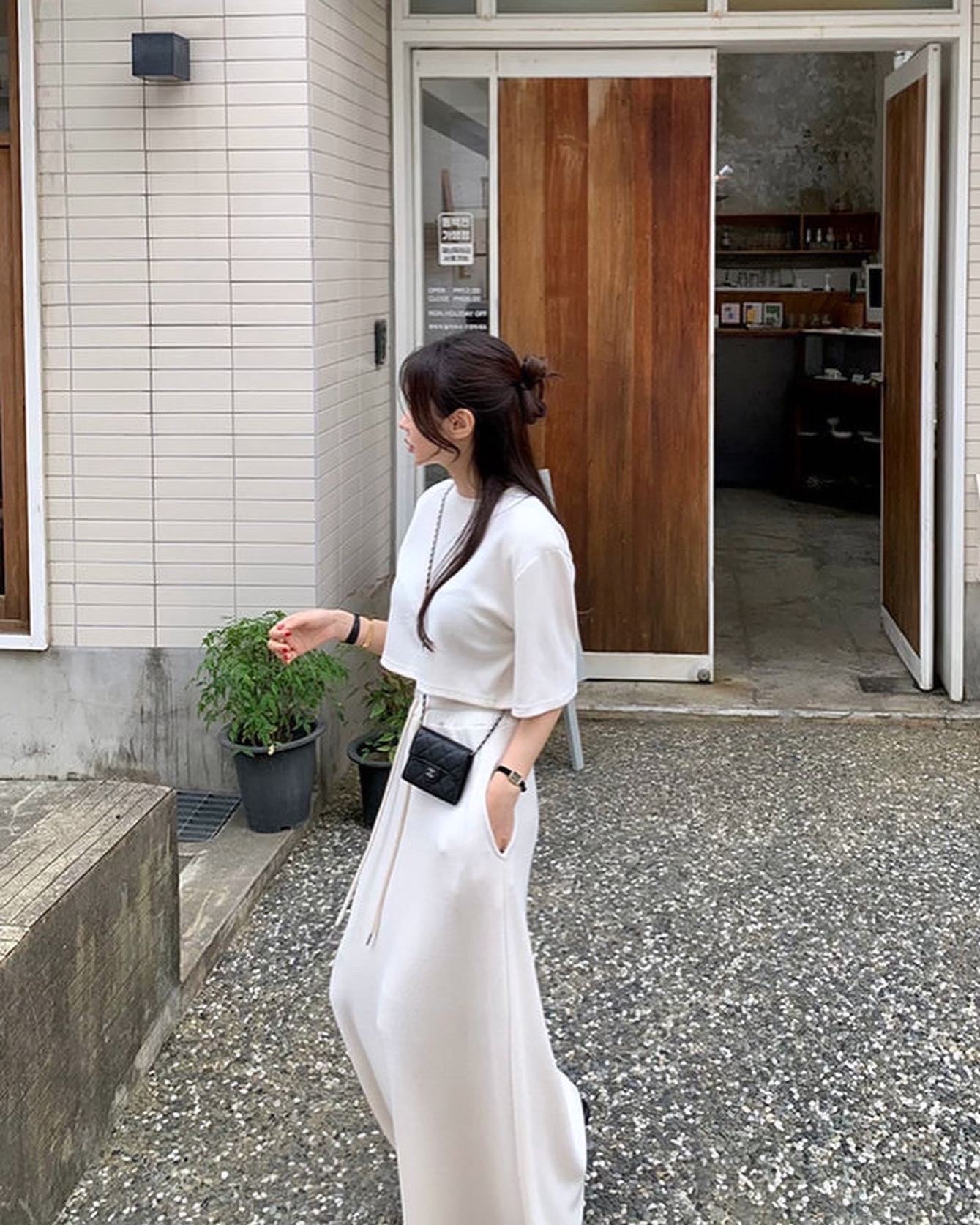 Short Sleeve T-Shirt + Lace-Up Skirt Set