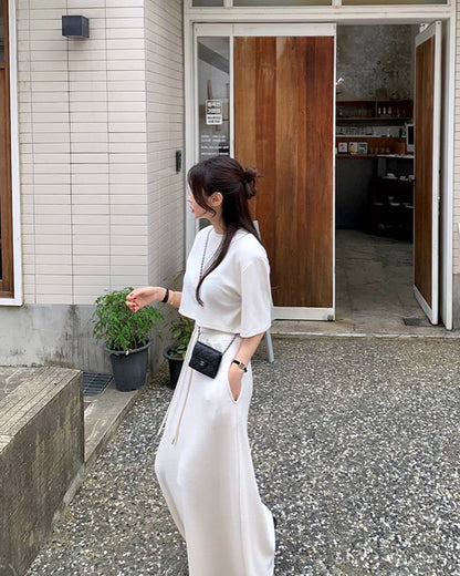 Short Sleeve T-Shirt + Lace-Up Skirt Set