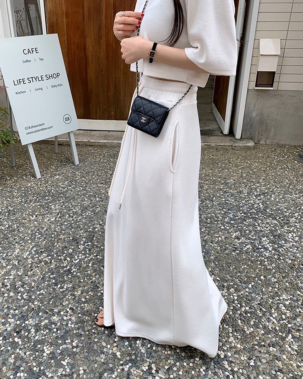 Short Sleeve T-Shirt + Lace-Up Skirt Set