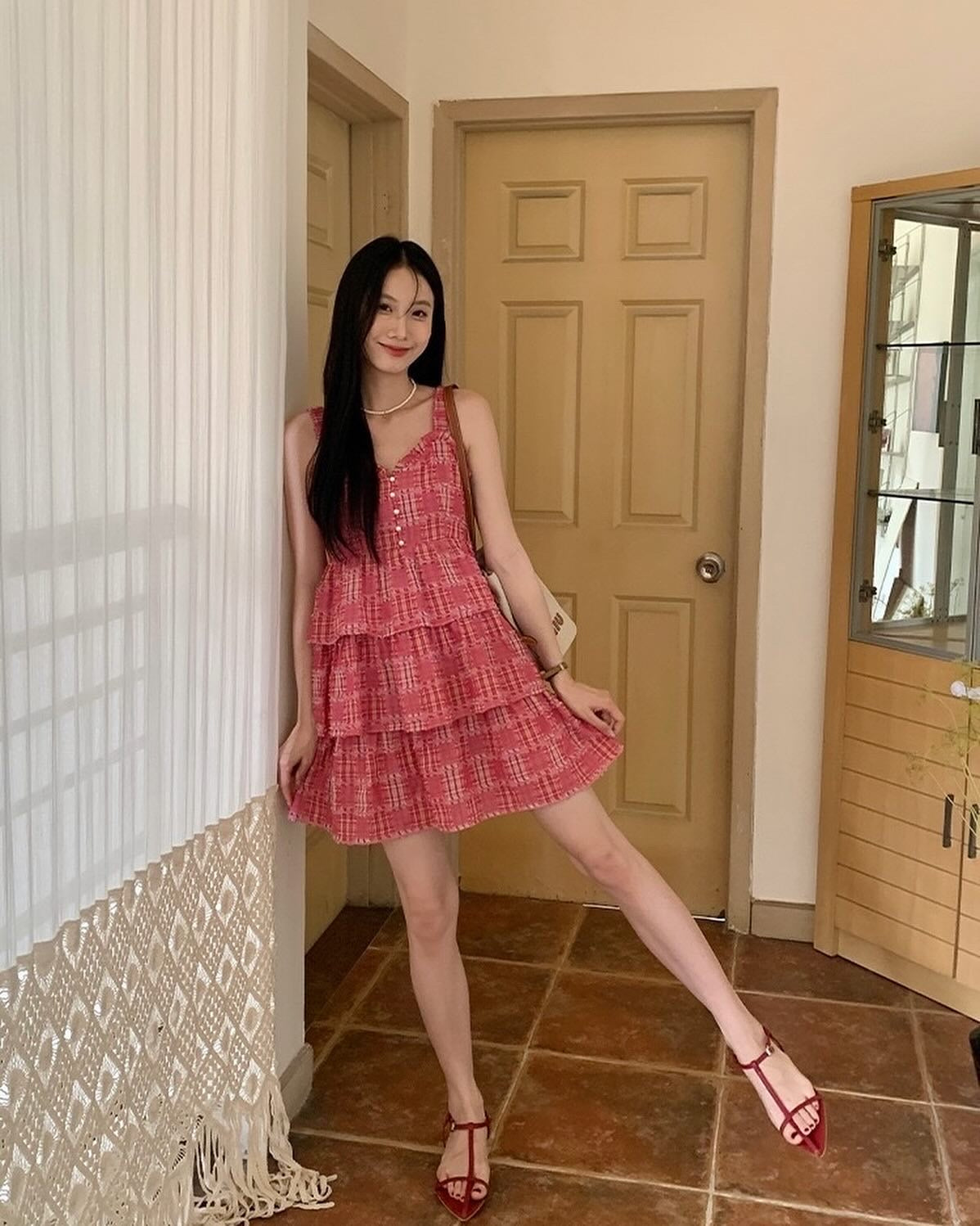 拼接吊帶背心裙