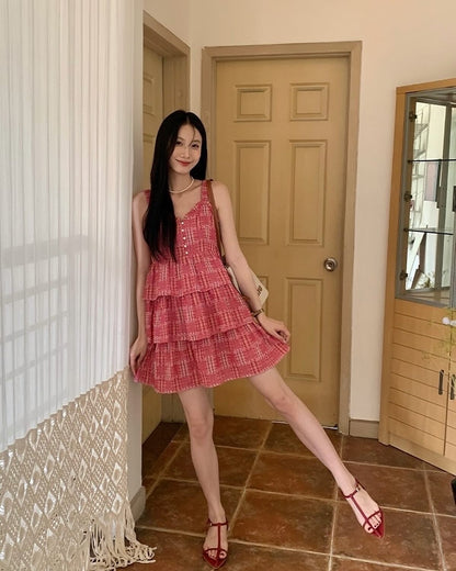 拼接吊帶背心裙