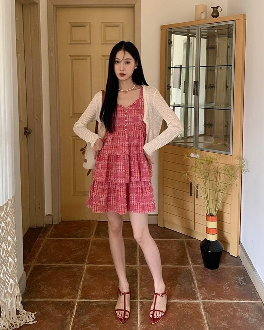 拼接吊帶背心裙