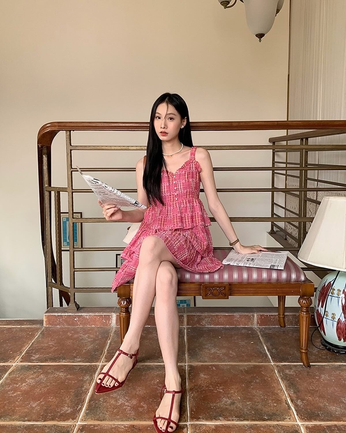 拼接吊帶背心裙