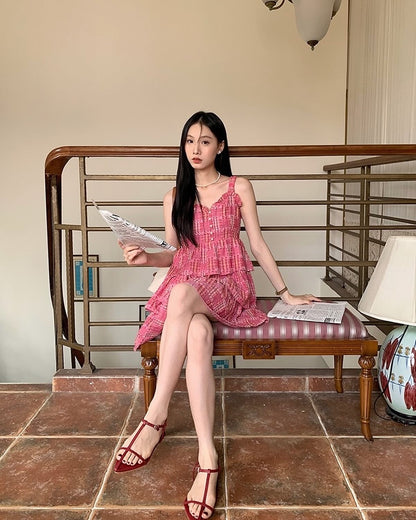 拼接吊帶背心裙