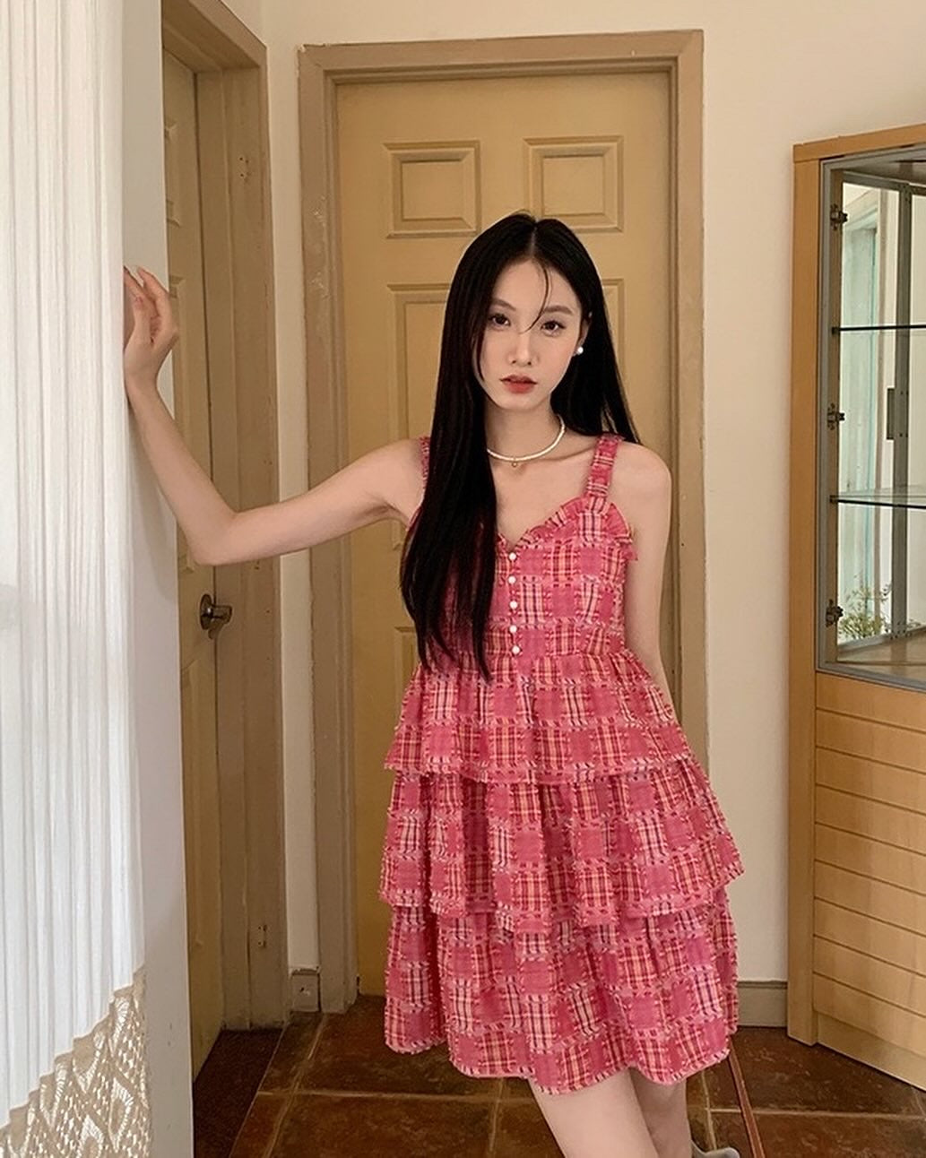 拼接吊帶背心裙