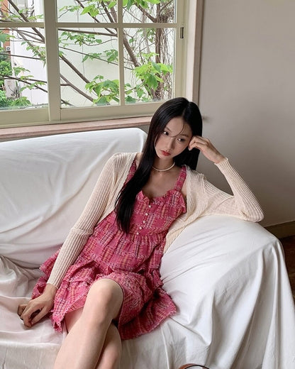 拼接吊帶背心裙