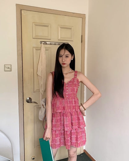 拼接吊帶背心裙