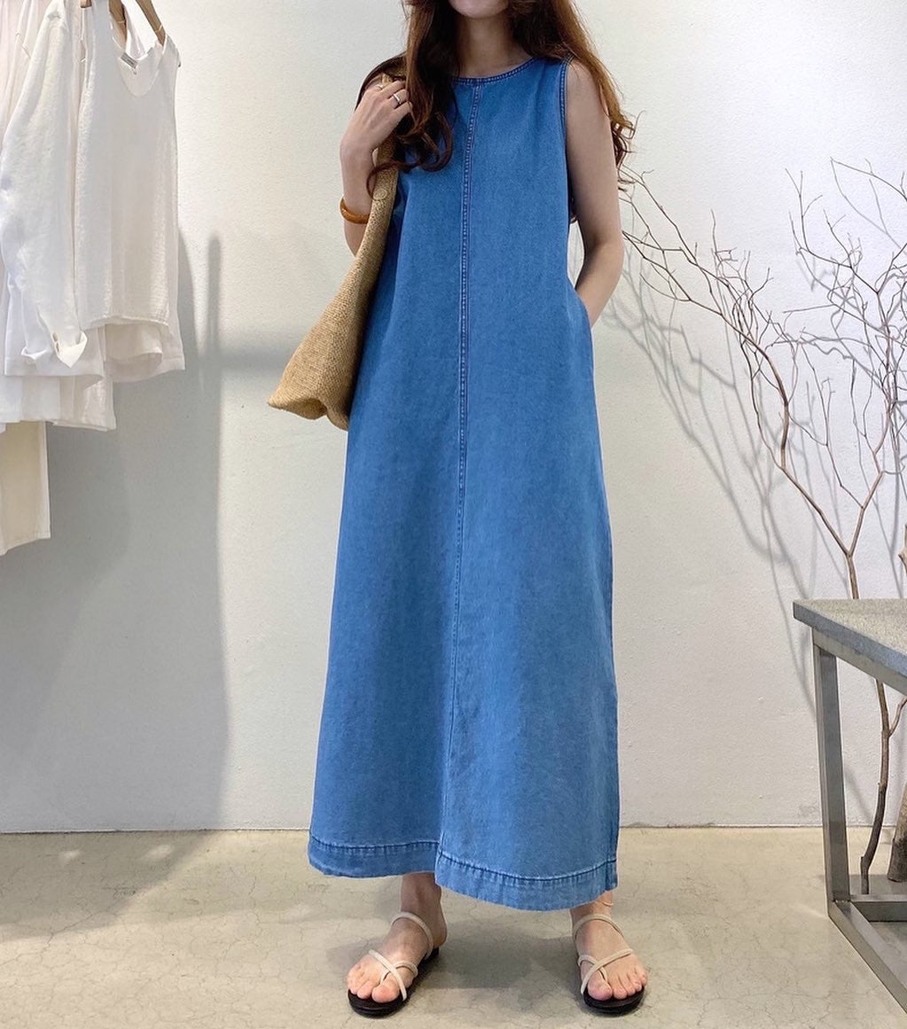 denim long skirt with vest