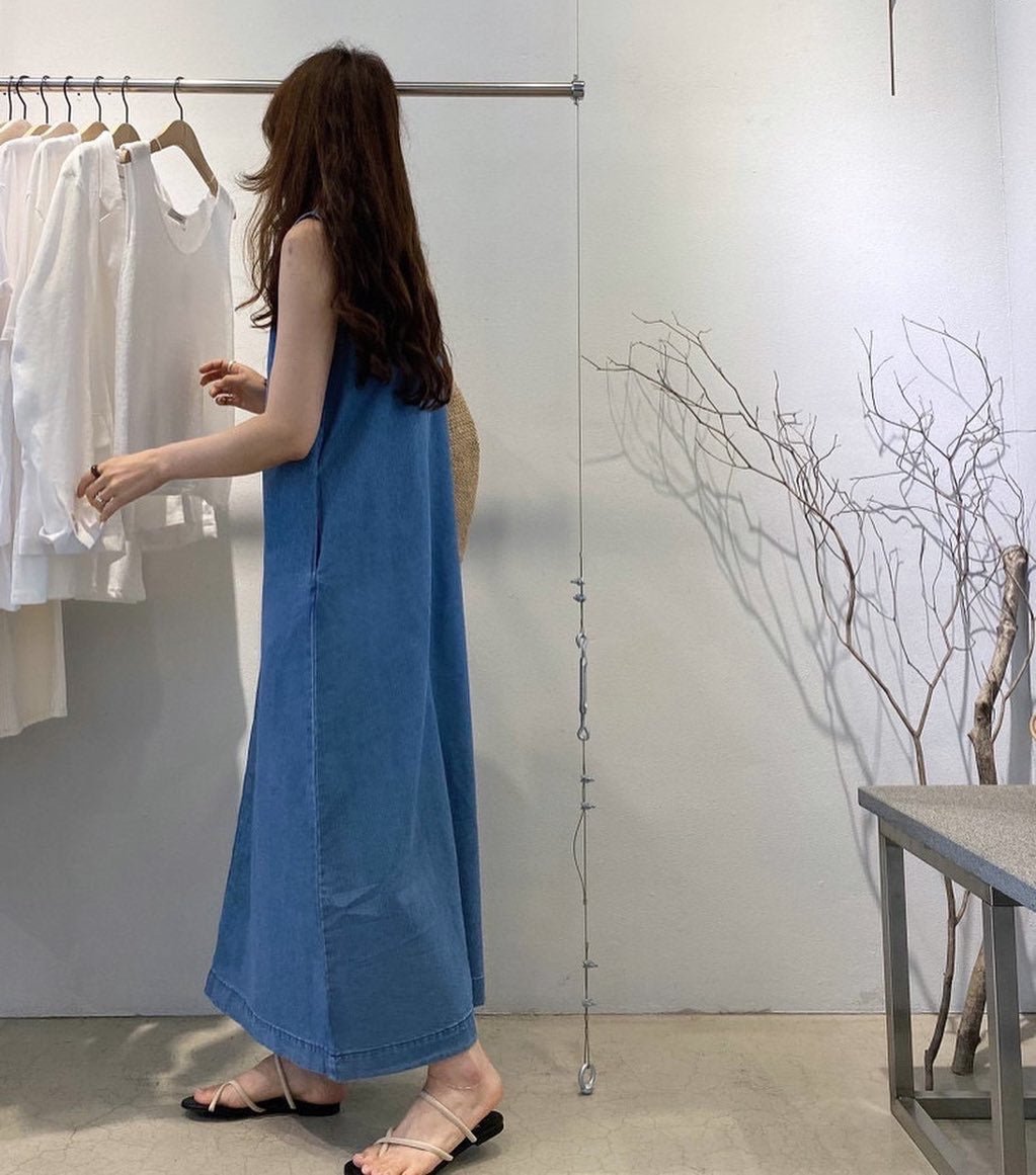 denim long skirt with vest