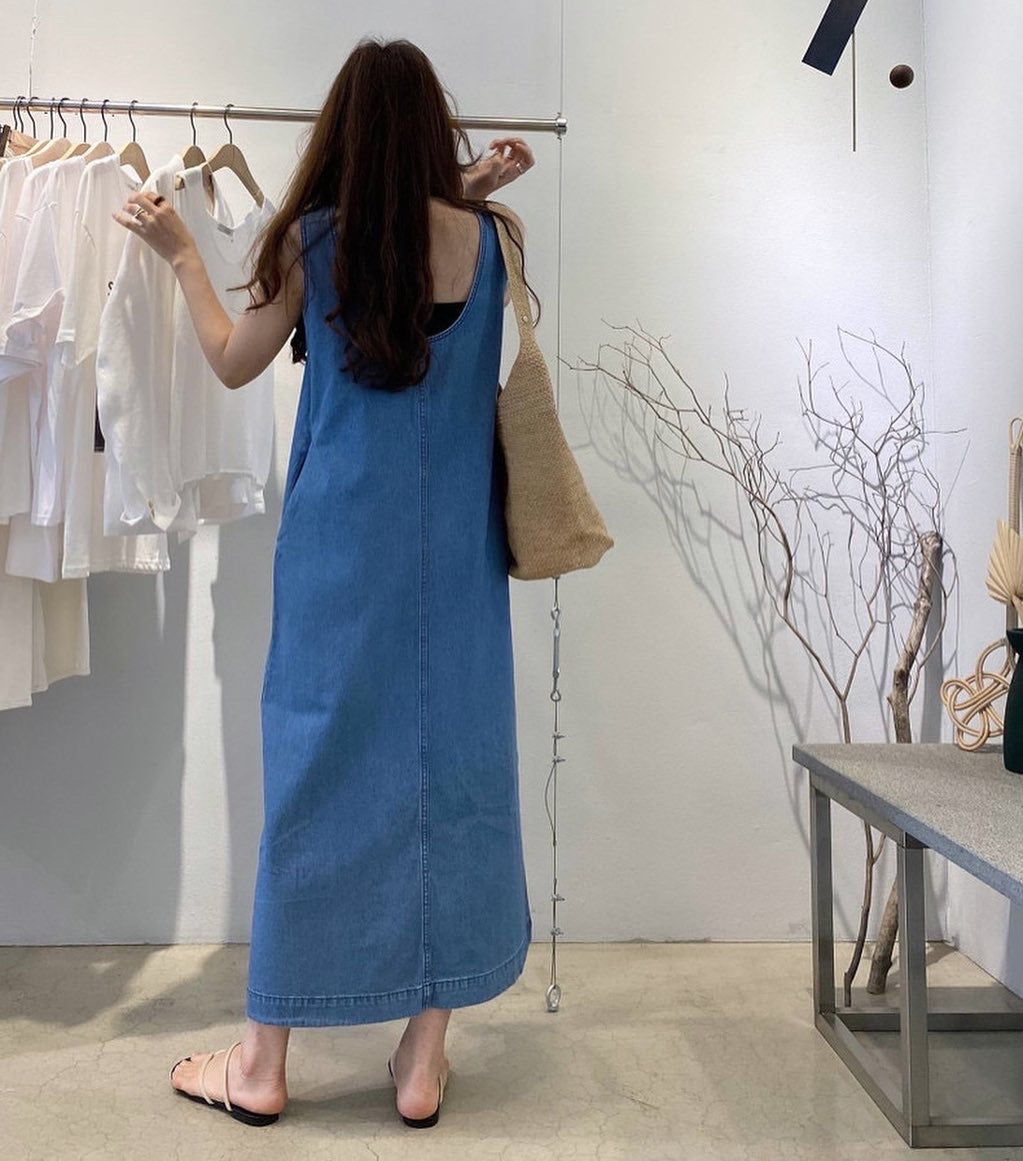 denim long skirt with vest