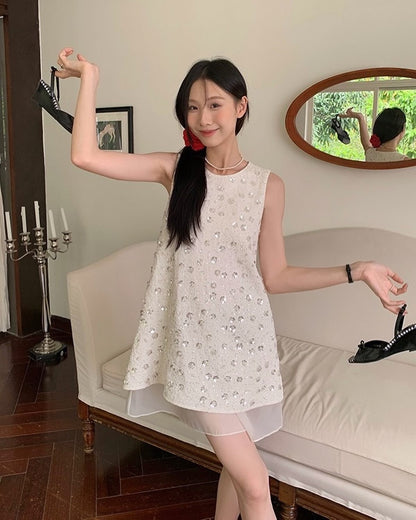 Heavy Embellished Sequin Vest Dress