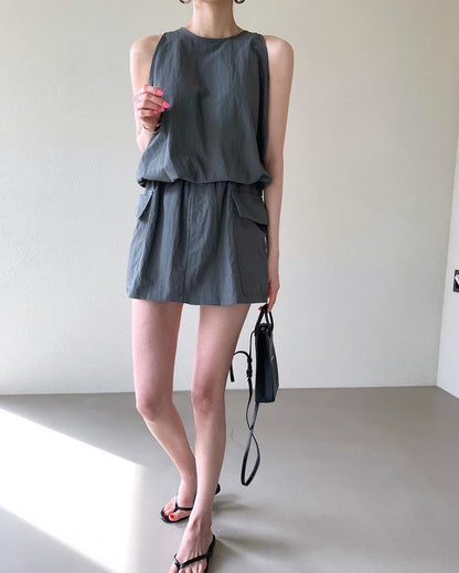 ジッパーベスト+スカートパンツセットアップ