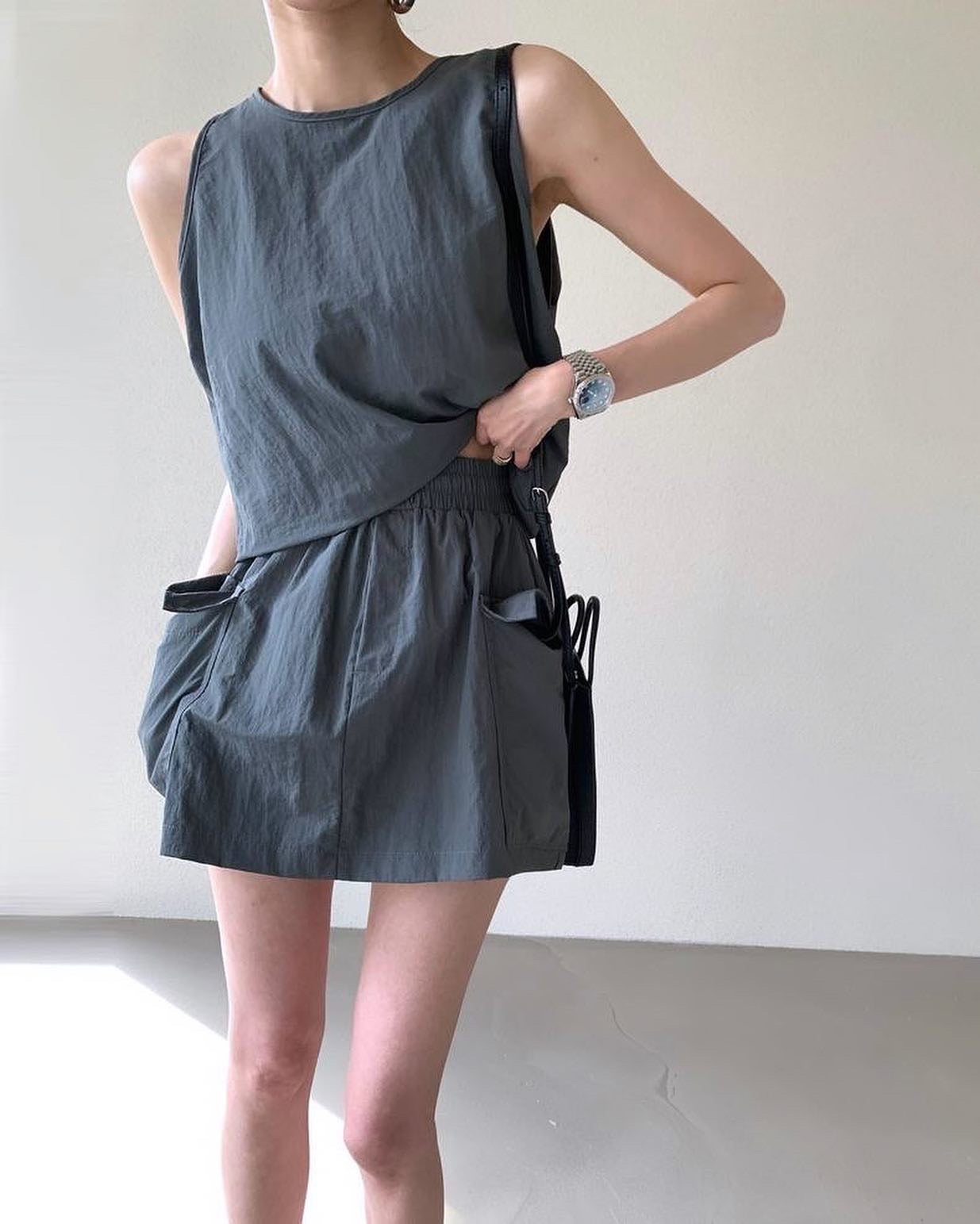 ジッパーベスト+スカートパンツセットアップ