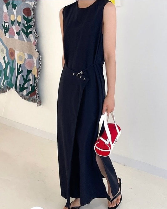 掛扣收腰背心連身裙