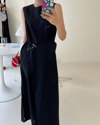 掛扣收腰背心連身裙