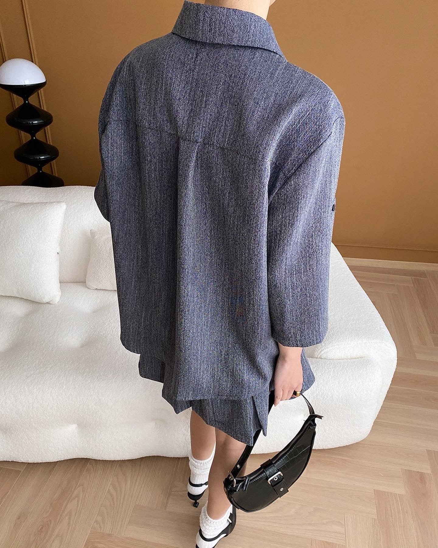 Vintage Denim Shirt + Pleated Skirt Set