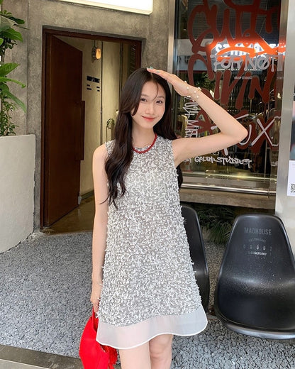 Round Neck Tweed Vest Dress