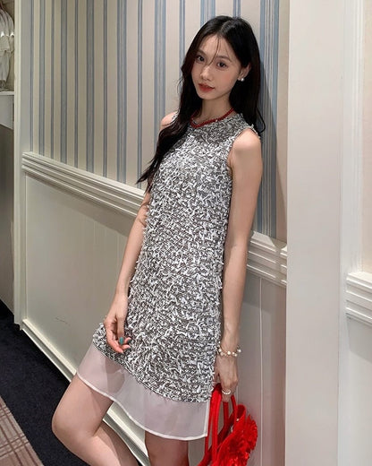 Round Neck Tweed Vest Dress