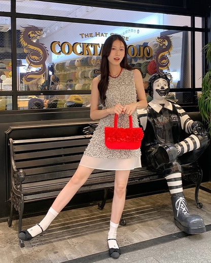 Round Neck Tweed Vest Dress