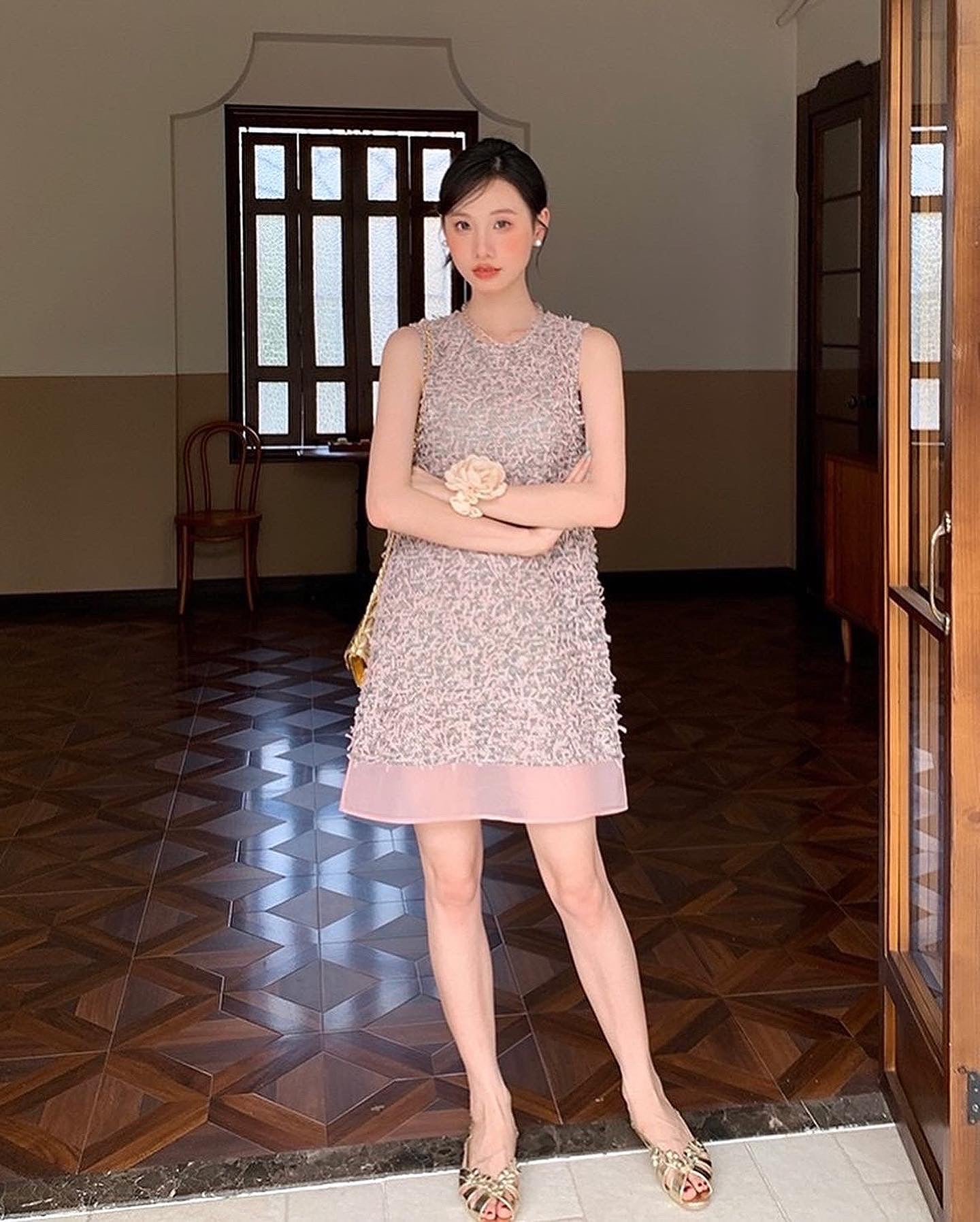 Round Neck Tweed Vest Dress