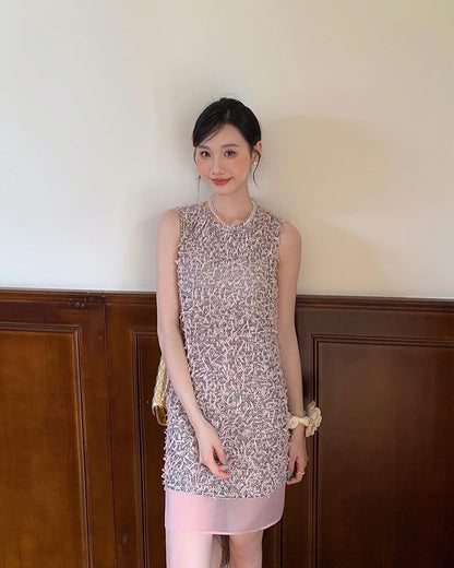 Round Neck Tweed Vest Dress