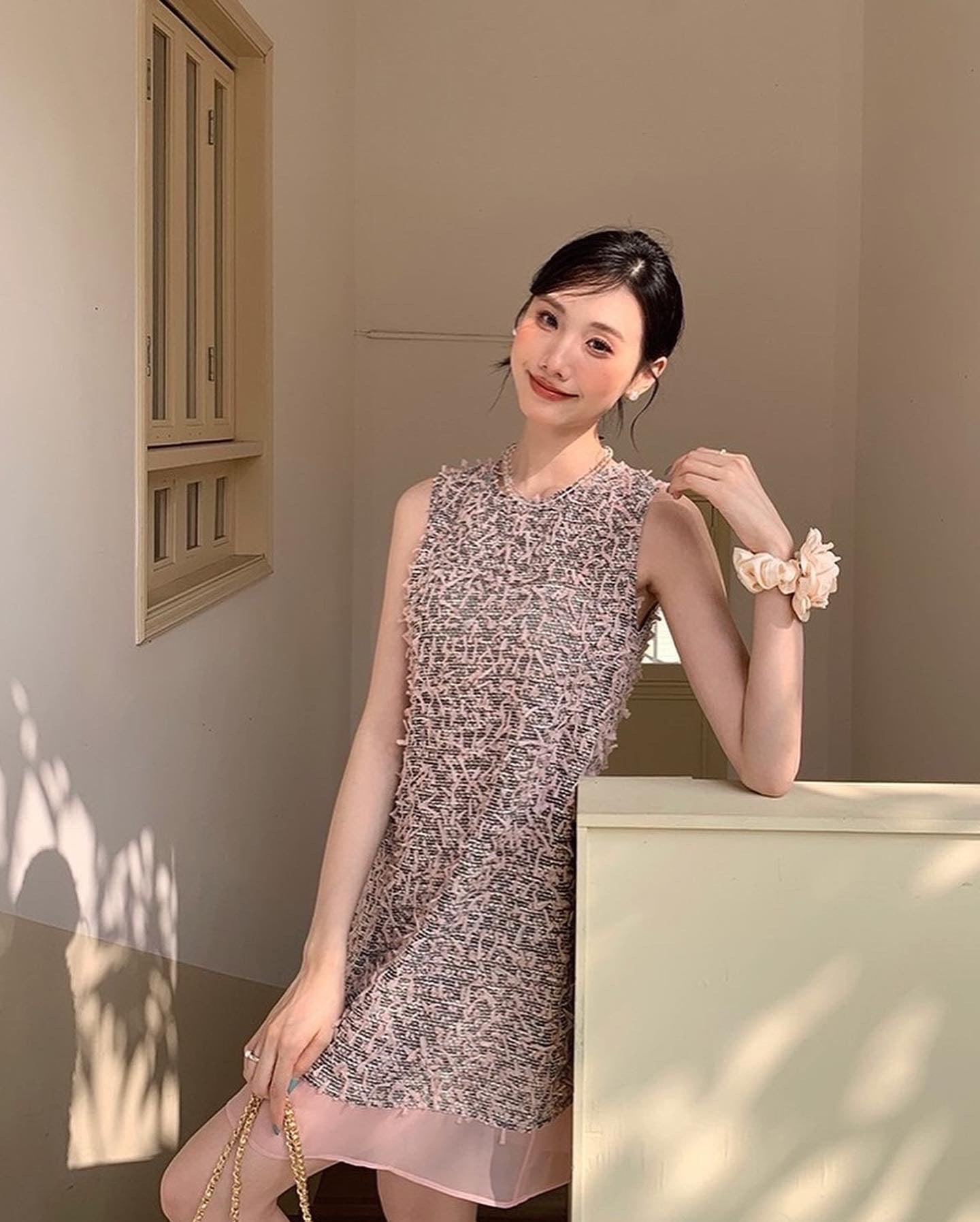 Round Neck Tweed Vest Dress