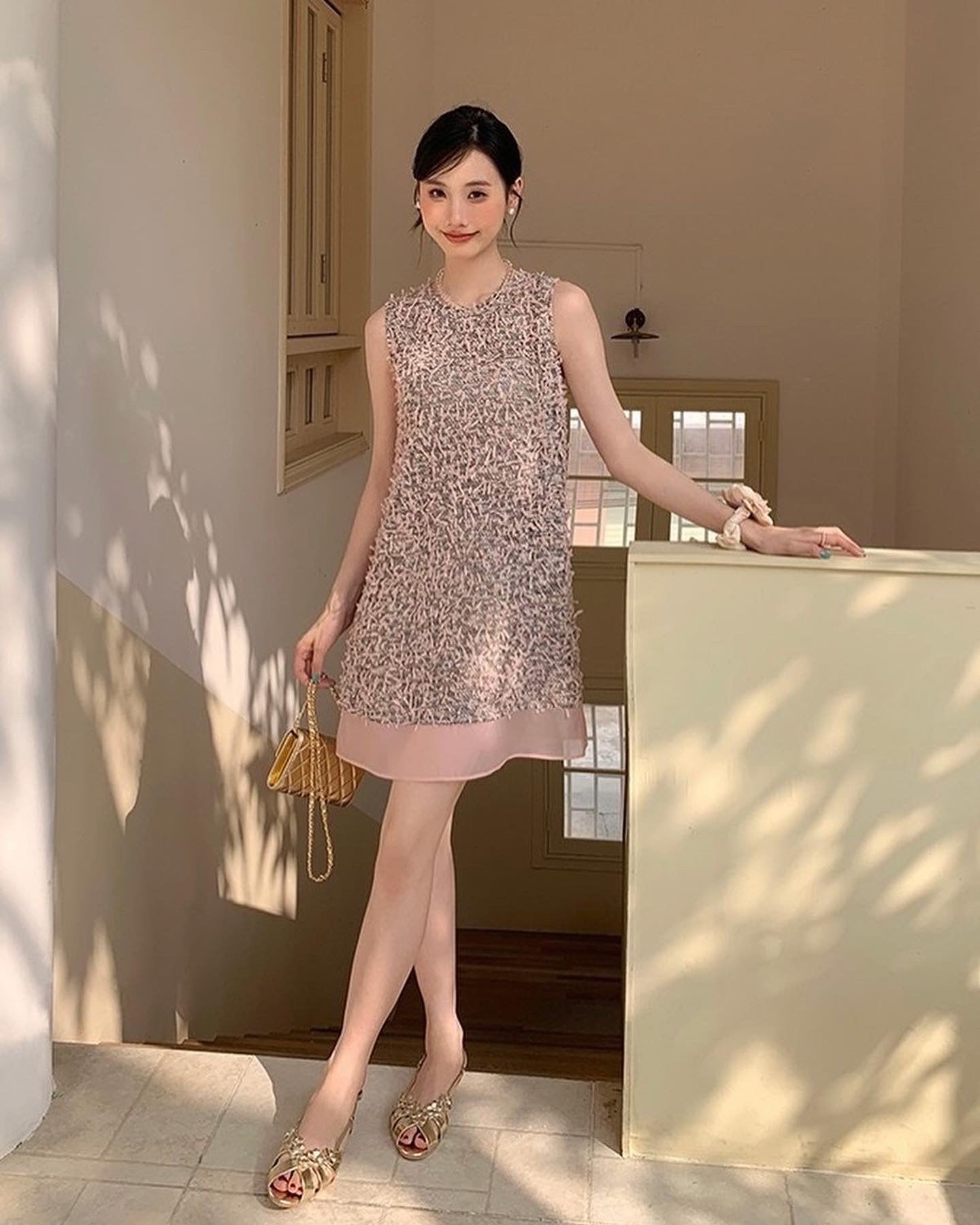 Round Neck Tweed Vest Dress