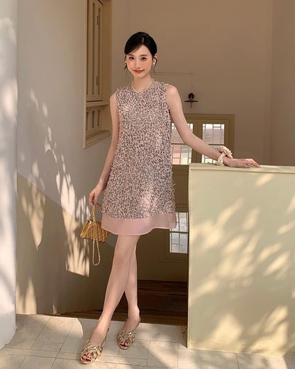 Round Neck Tweed Vest Dress