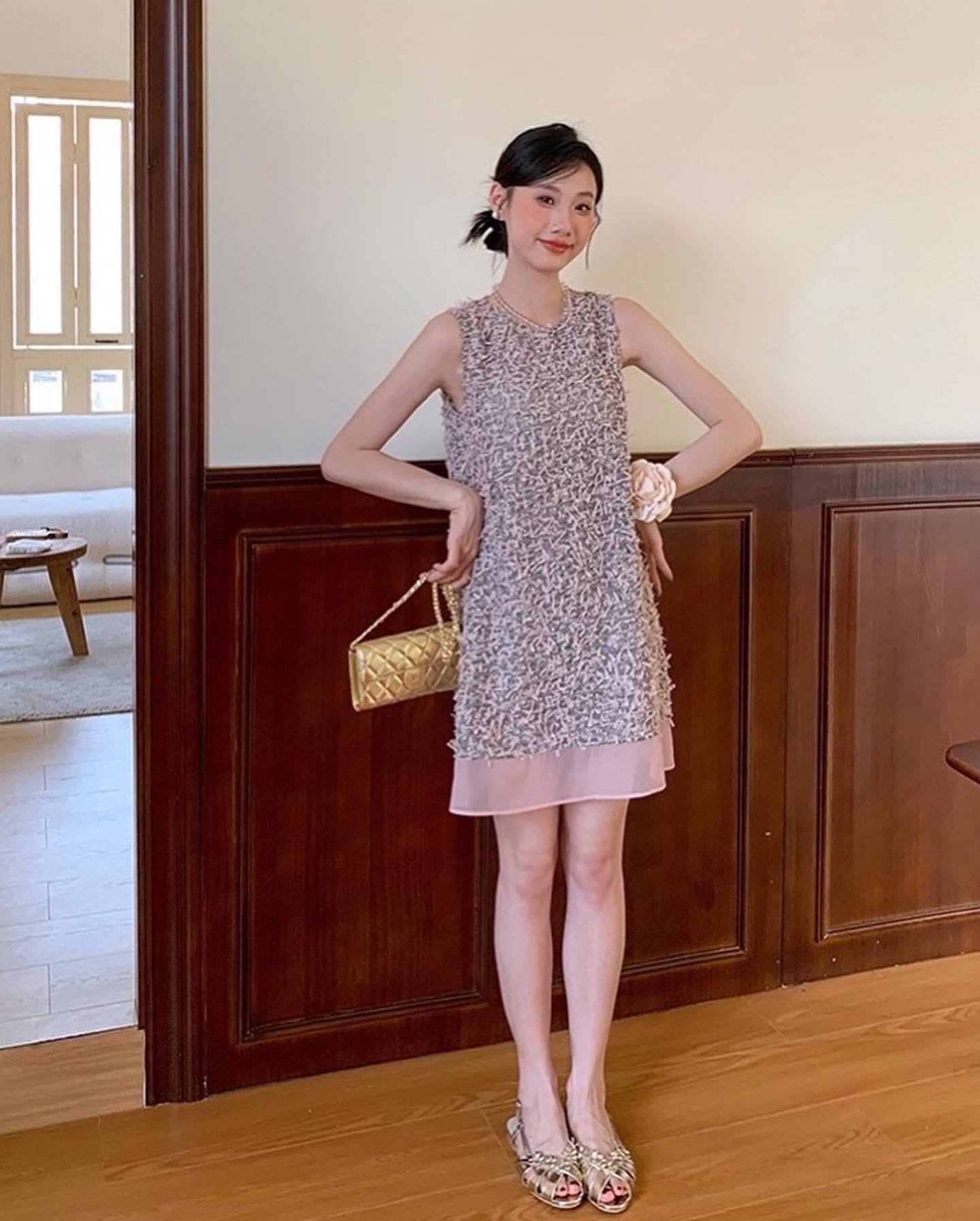 Round Neck Tweed Vest Dress