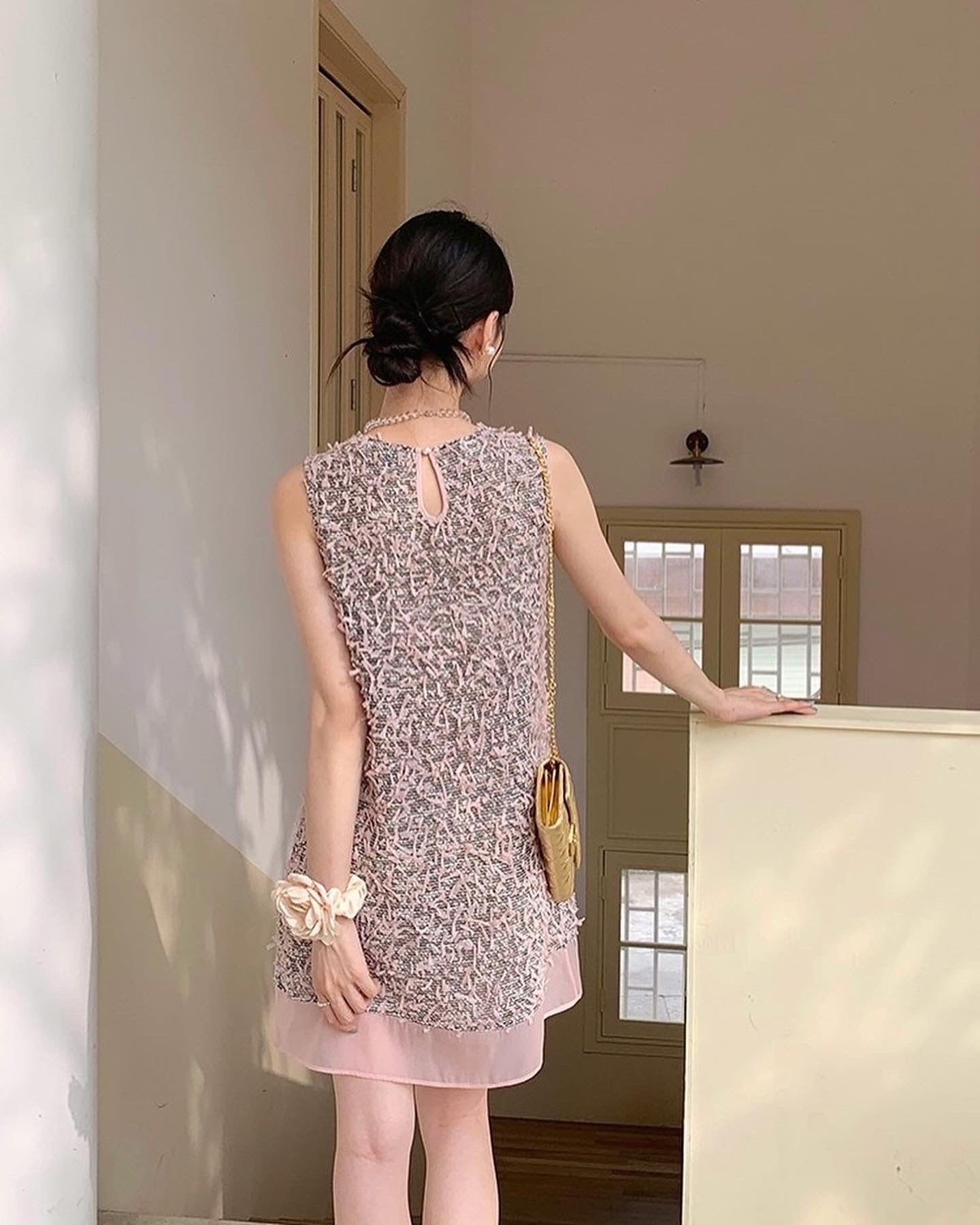 Round Neck Tweed Vest Dress