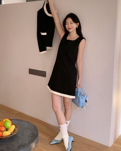 Color-Block Tweed Vest Dress