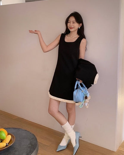 Color-Block Tweed Vest Dress