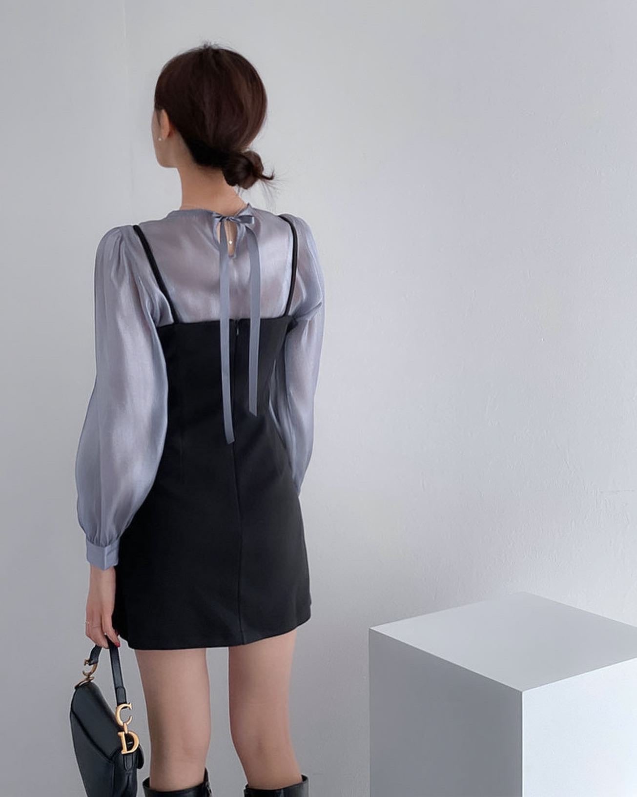 Chiffon Blouse + Suspender Short Skirt Set