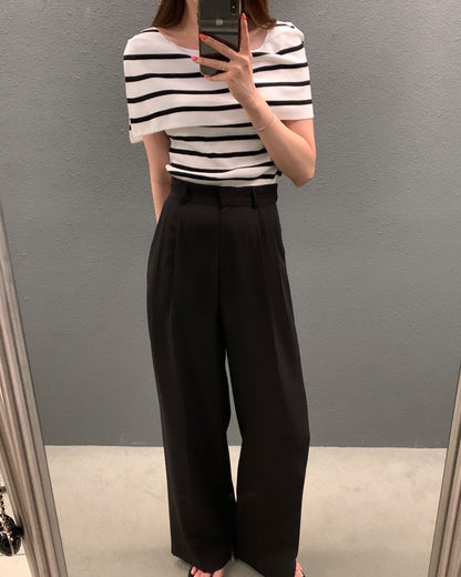 開衩一字肩針織衫