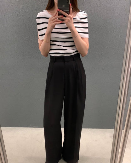 開衩一字肩針織衫