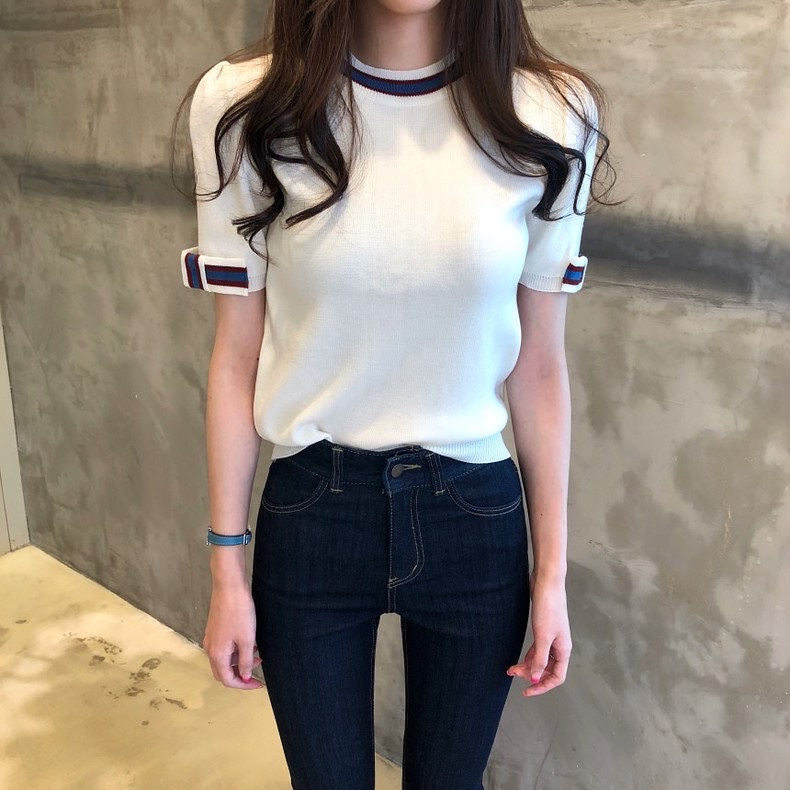 Crew Neck Color-block Knit Sweater