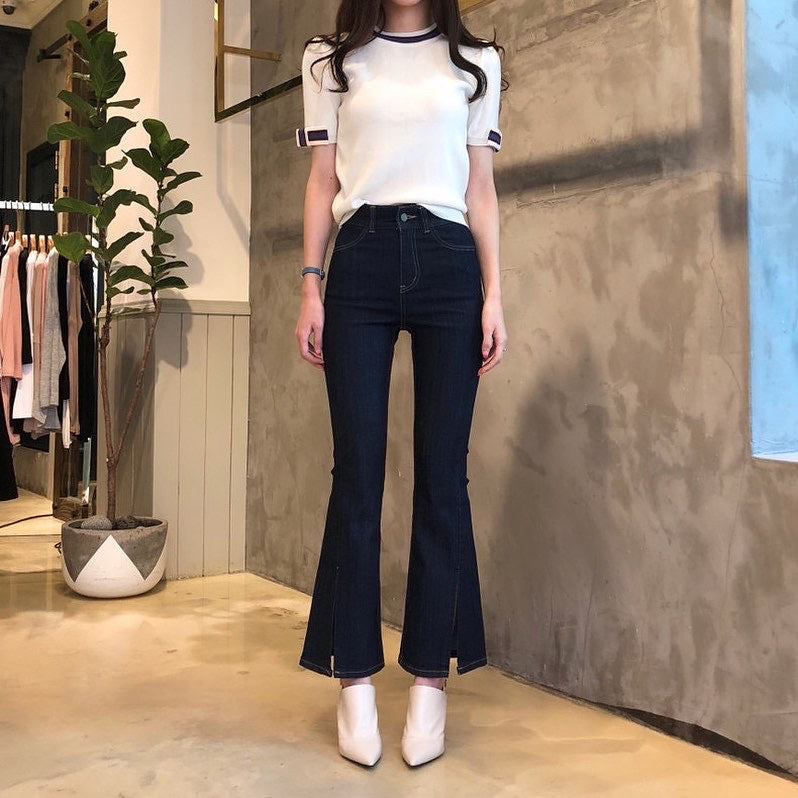 Crew Neck Color-block Knit Sweater