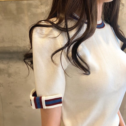 Crew Neck Color-block Knit Sweater