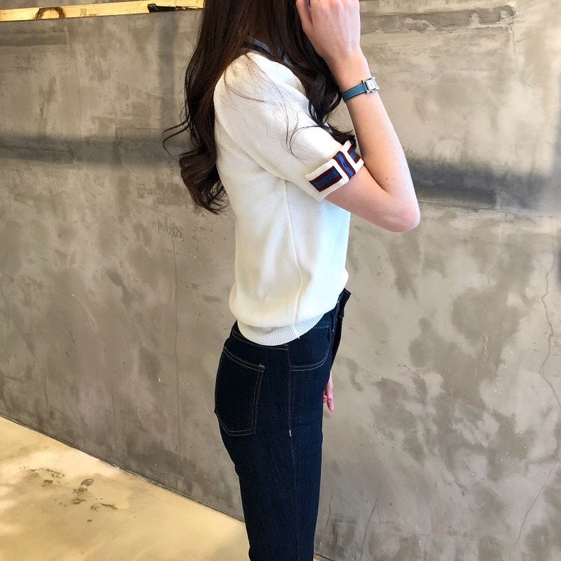 Crew Neck Color-block Knit Sweater