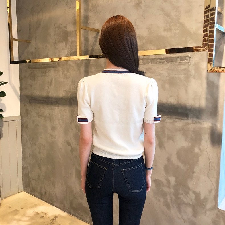 Crew Neck Color-block Knit Sweater