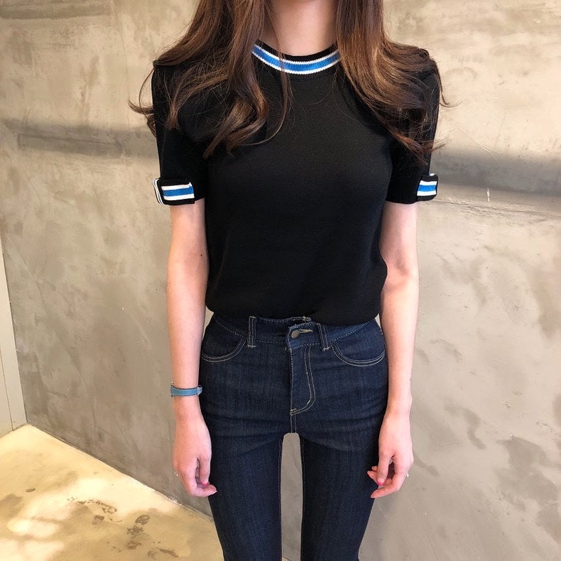 Crew Neck Color-block Knit Sweater