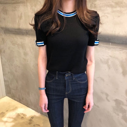 Crew Neck Color-block Knit Sweater