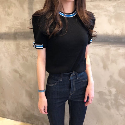 Crew Neck Color-block Knit Sweater