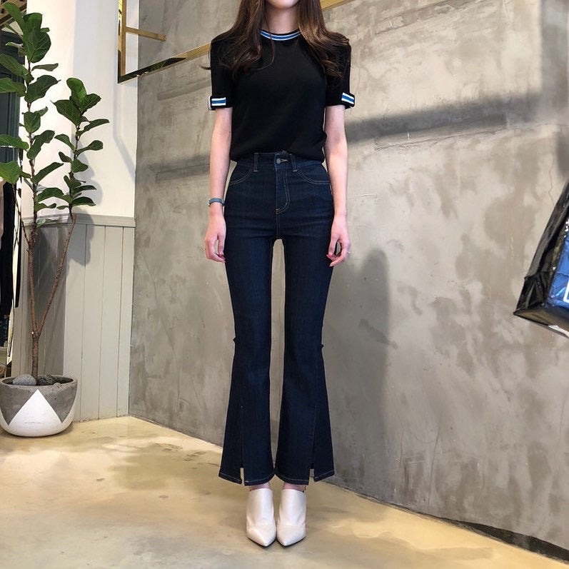 Crew Neck Color-block Knit Sweater