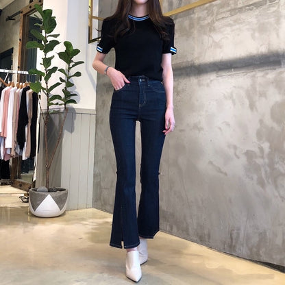 Crew Neck Color-block Knit Sweater