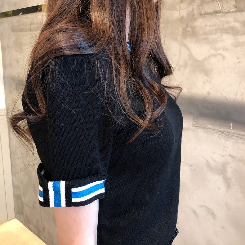 Crew Neck Color-block Knit Sweater