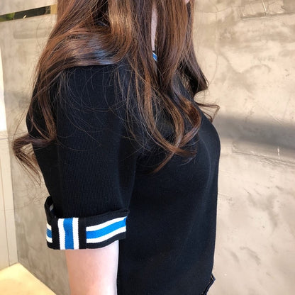 Crew Neck Color-block Knit Sweater