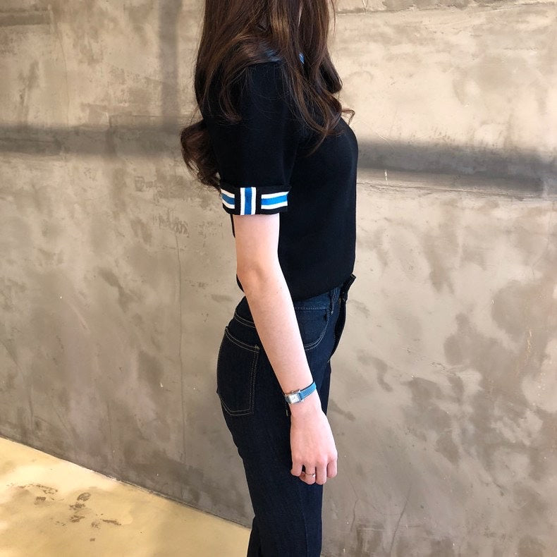 Crew Neck Color-block Knit Sweater